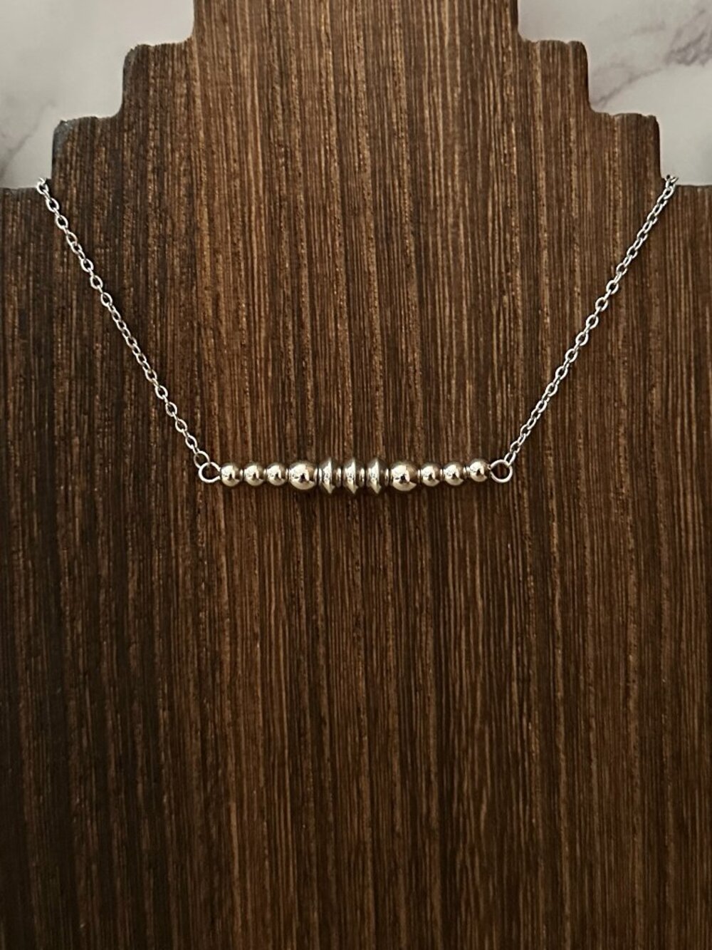 Handmade Triple Saucer 6mm Stainless Steel Western Pearl Bar Necklace 16 inch